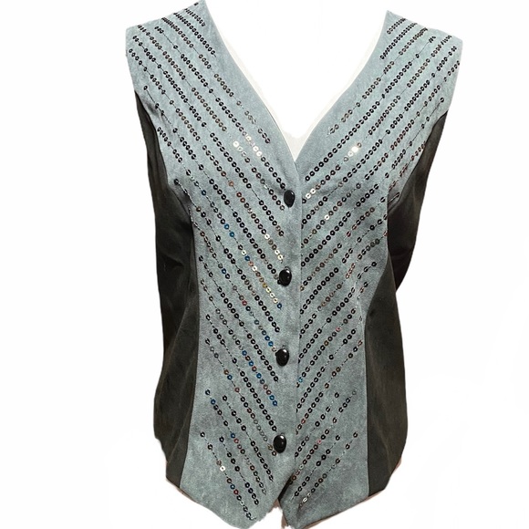Bob Mackie Jackets & Blazers - Bob Mackie Wearable Art Gray/Black Sequined Vest